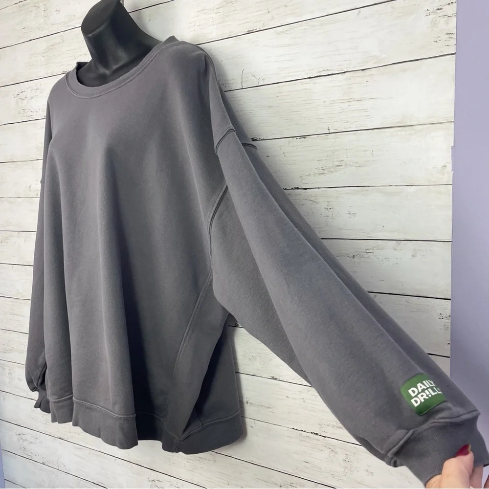 Daily Drills Oversized Crew Neck Sweatshirt Unisex M/L Vintage Black - Picture 6 of 15